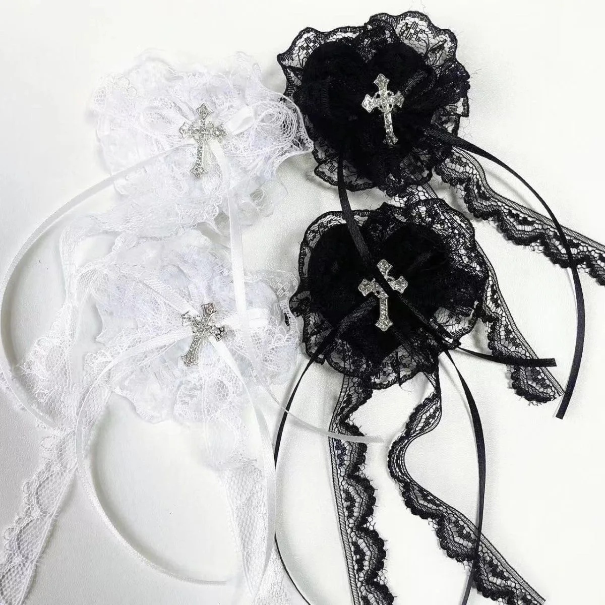 Nun Lolita Punk Cross Hair Grip Subculture Lolita Veil Lace Ribbon Hair Pin Accessories For Women Girl Hair Clip Party Gifts