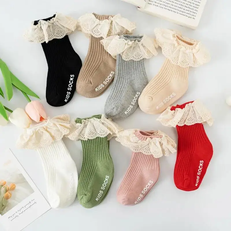 New Baby Girls Boys Socks Newborn Infant Kid Knee High Lace Socks Toddler Anti Slip Cotton Infant Long Sock For 0-3 Years