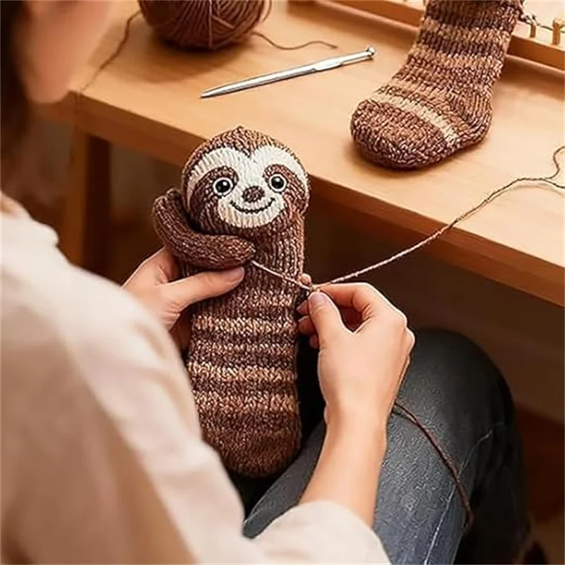 1 paar Koala handgehaakte 3D-sokken, dubbellaags warm winterdier zacht - pilling handwasbaar gezellig (ideciaal kerstcadeau)