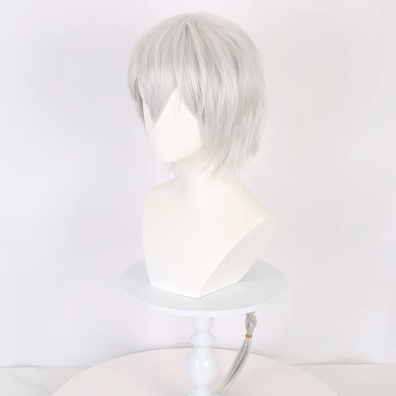 Peluca de cosplay Gogol "Vagabond Dogs", pelo trenzado blanco plateado