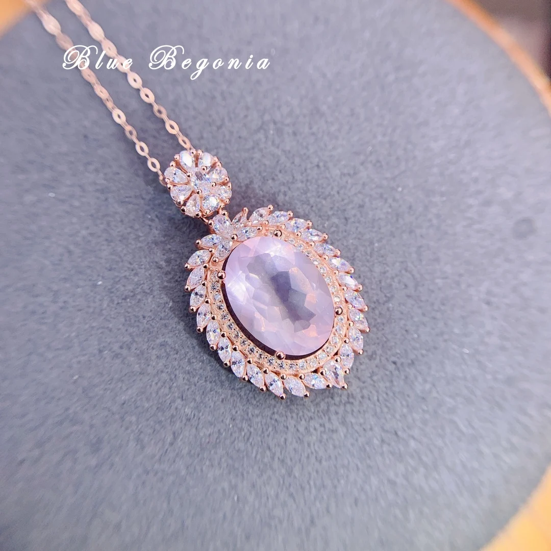 

Natural Rose Quartz Pendant 925 Sterling Silver Pink Crystal 10*14mm Gemstone Necklace for Women Gift Fine Jewellery