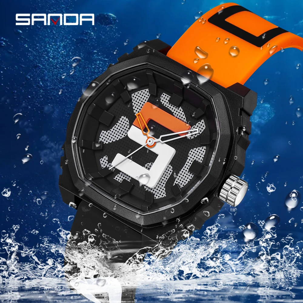 SANDA New Fashion Original Design Ladies Men\'s Watch Silicone Strap 50M Waterproof Sports Quartz Watch Personality Student Watch