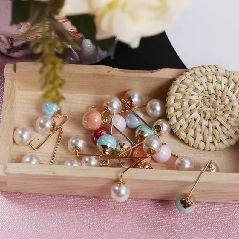 Double Pearl Brooch Snowflake Bow Decoration Accessories Enamel Needle Brooch Silk Scarf Buckle Pure Copper Fittings