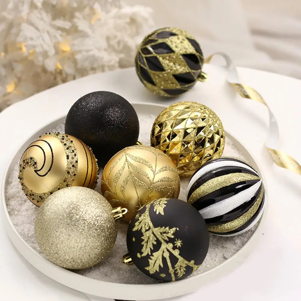 16Pcs Christmas Tree Balls Ornament DIY Accessories 8cm Colored Printed Plastic Ball for Holiday Scene Layout Christmas Balls