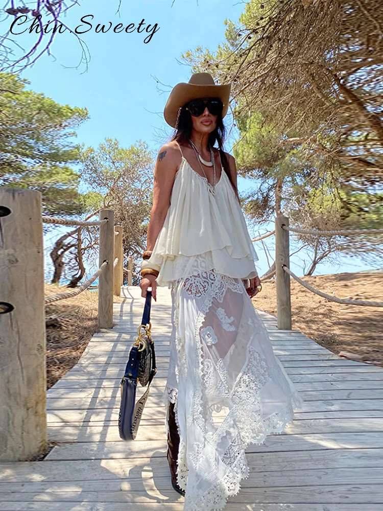 

Chic Cascading Ruffles Sling Shirts Women Loose Square Collar Sleeveless Backless Tops 2025 Summer Lady Casual All-match Shirt