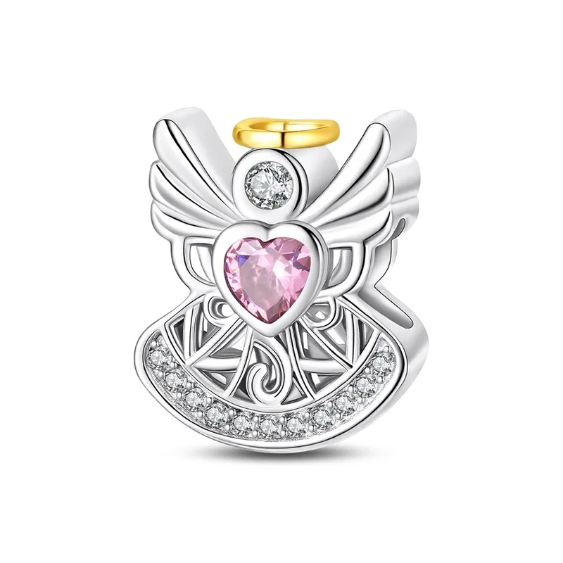 New Original 925 Sterling Silver Pink Diamond Angel Zircon Charms Beads Fit 3mm DIY Women Birthday Anniversary Jewelry Gifts