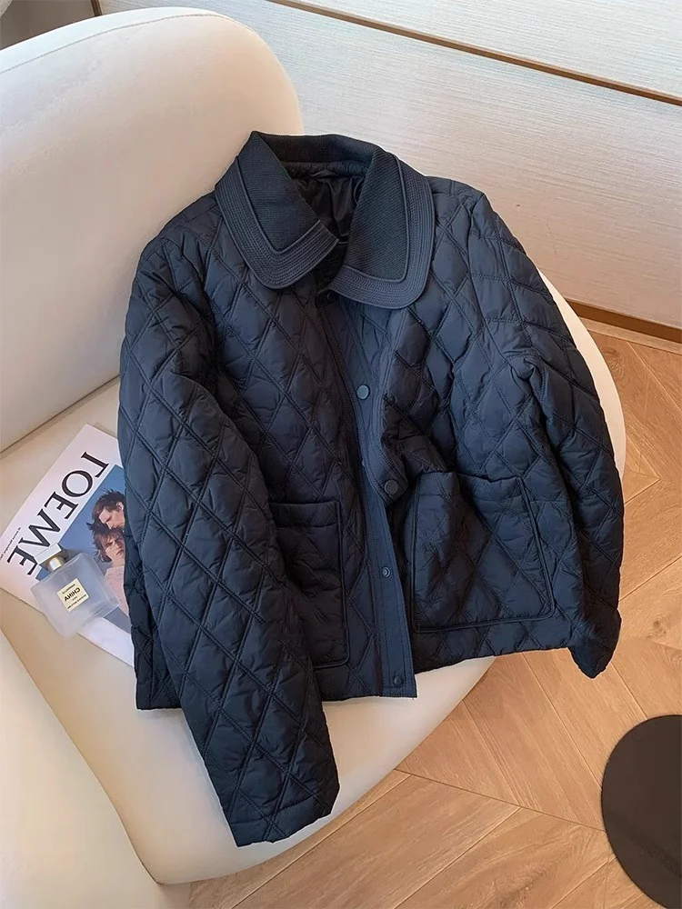 

Легкая хлопковая женская стеганая куртка с воротником, в уличном ретро-стиле, свободного кроя, с длинными рукавами, на одной пуговице