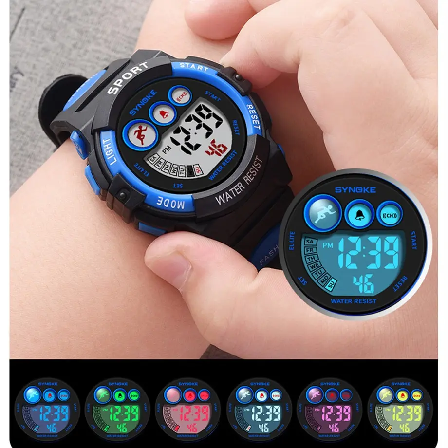 SYNOKE Student Sport Watches For Kids Colorful Electronic Watches Waterproof Clock Children Digital Watch For Boys Girls