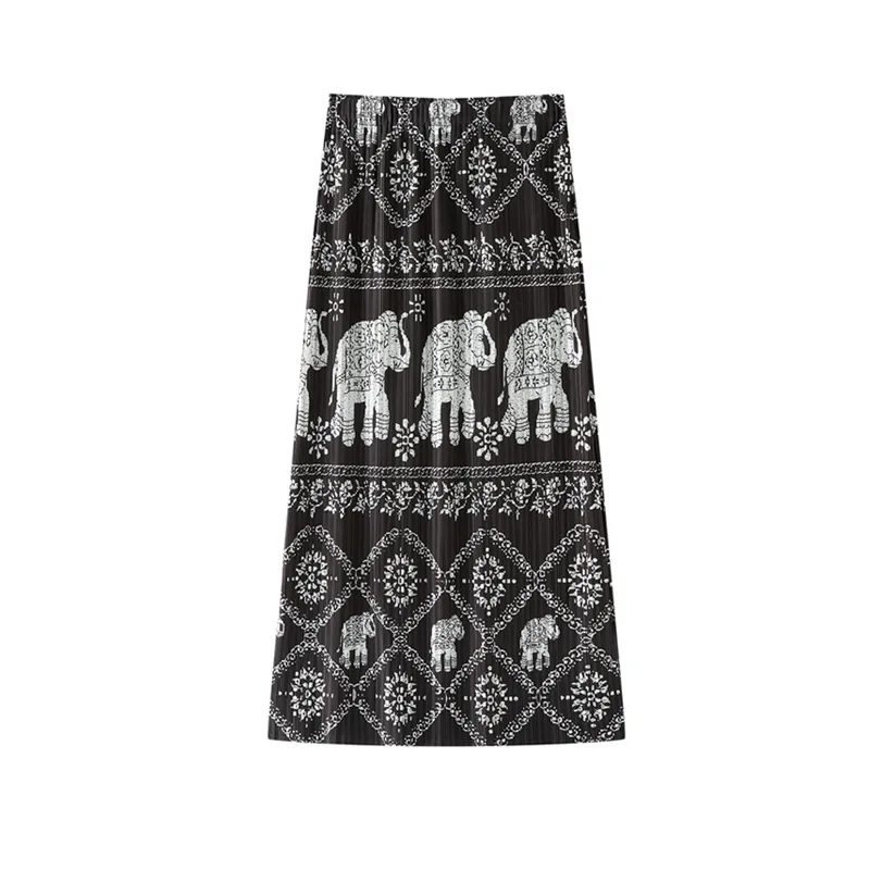 Miyake plooirok voor dames, lente en zomer retro 2025, nieuwe stijl, elastische taillezak bedrukte losse rechte buisrok