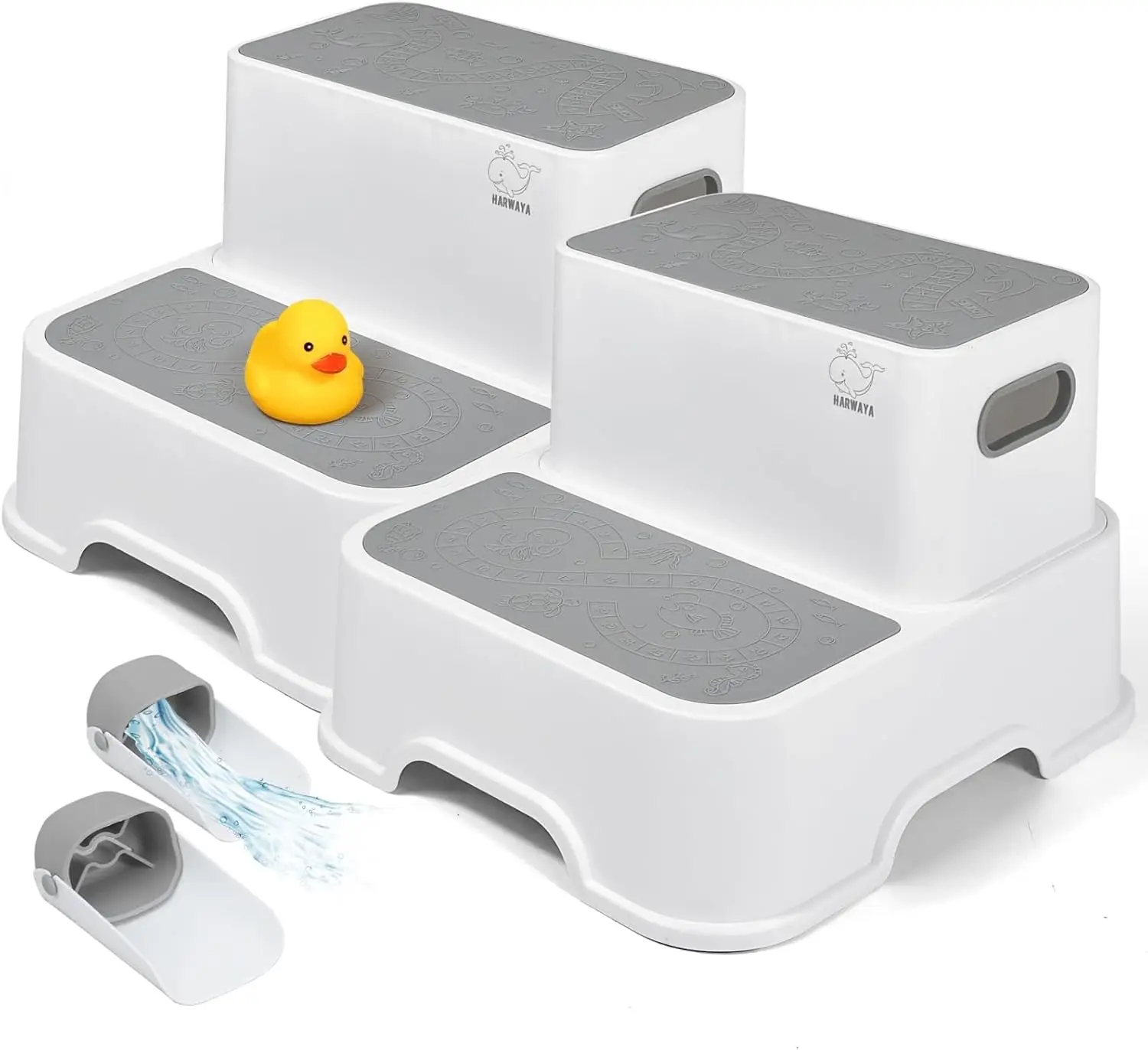 

Набор из 2-х прочных детских табуретов-ступеньок с ручкой для ванной, кухонной столешницы, спальни - белый цвет