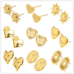 High Quality Gold Color Sun Heart Ear Studs For Women Men Accessories Stainless Steel Earrings 2024 Trend Jewelry Piercing Gift
