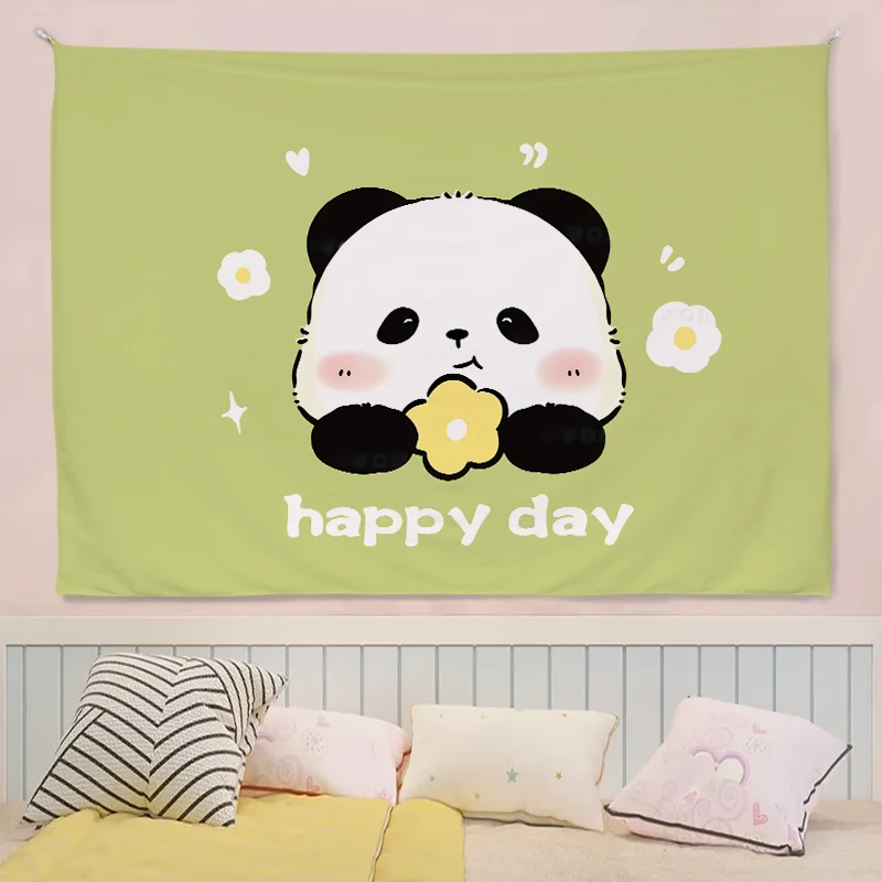 Cartoon Giant Panda Cute Mural Covering Bedside Bedroom Tapestry, Hanging Painting, Hanging Cloth Background Background Wall