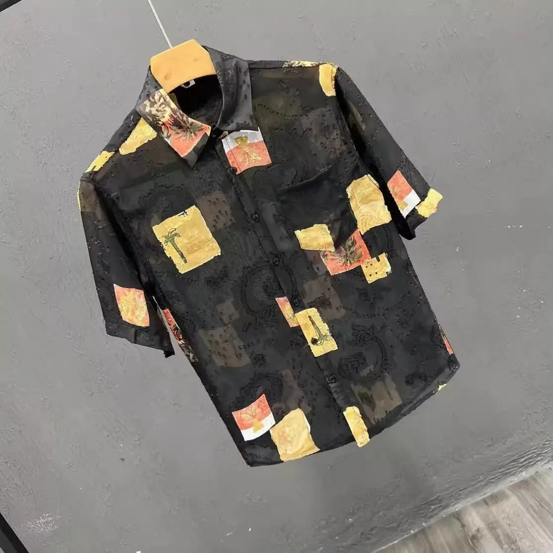 Summer thin short-sleeved shirt men's versatile casual vacation island flower shirt