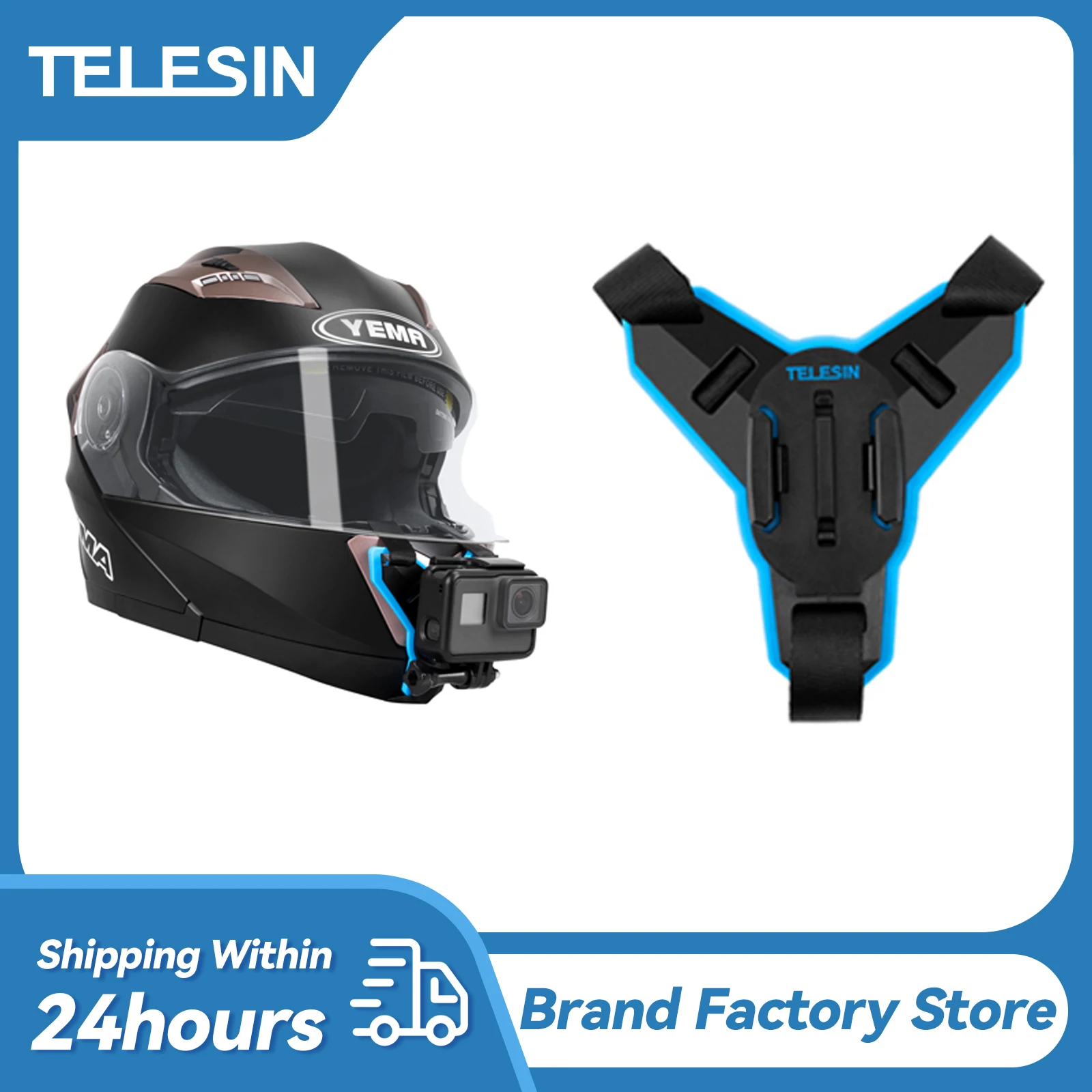 TELESIN-Correa de montaje para casco de motocicleta, accesorio para GoPro Hero 12 11 10 9 8 7, Insta360 One R DJI Action 4, color negro