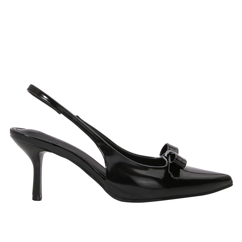 Brand Designer White Women High Heel Shoes Sweet Bow Patent Leather Elegant Stilettos Slingbacks 2025 Summer Sandals for Female