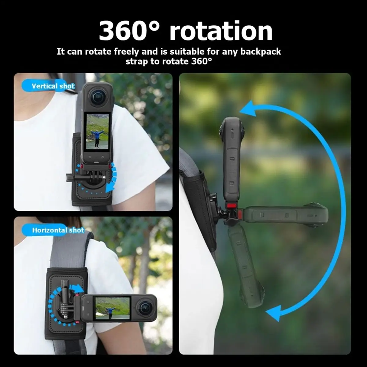 Dynamic Backpack Strap Mount for OSMO POCKET3 ACTION6 Rotatable Quick Release Base Clamp Holder for Action Camera Accessories