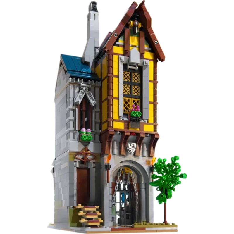 MOC-Blocos de Construção Medieval Street View para Crianças, Idéias Criativas DIY, Brinquedo Retro, Presente de Aniversário, Arquitetura Europeia, Casa de Cultivo, 1282PCs