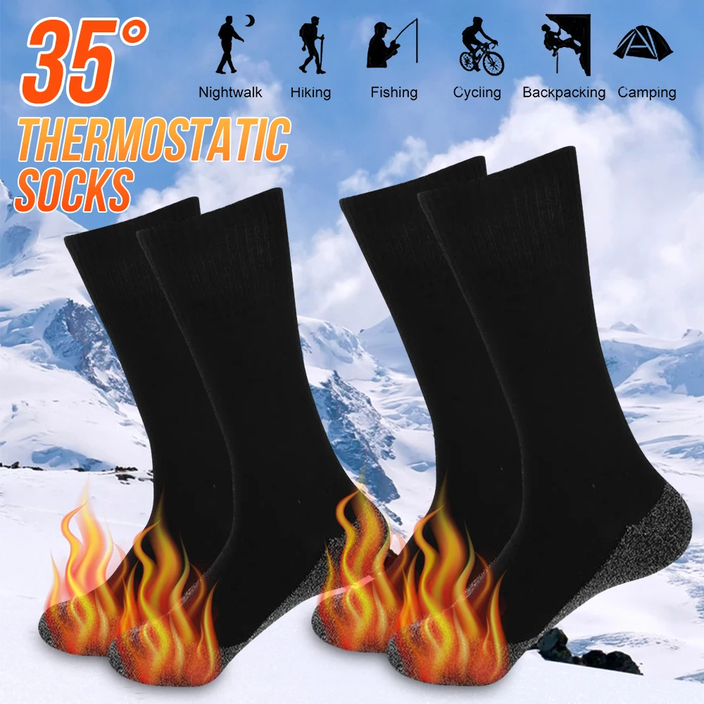 1/2Pair Self-heating Socks Winter Thermal Heated Socks Soft Elastic Thicken Anti-Slip Socks For Women Men Skiing Foot Warmer