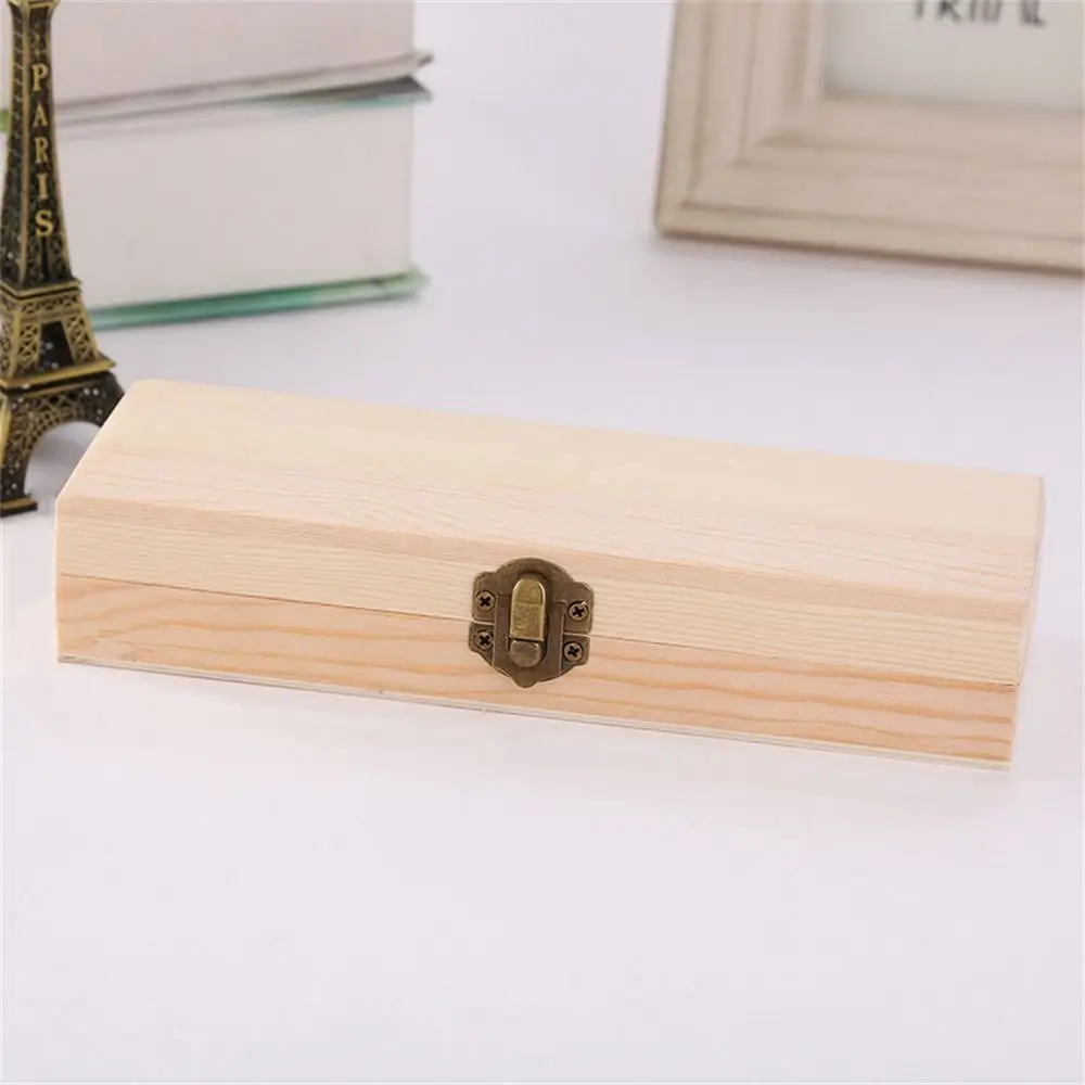 Rectangle Wooden Pencil Box Makeup Organizer Pen Container Stationery Box Plain Desktop Wooden Storage Box Student Gift