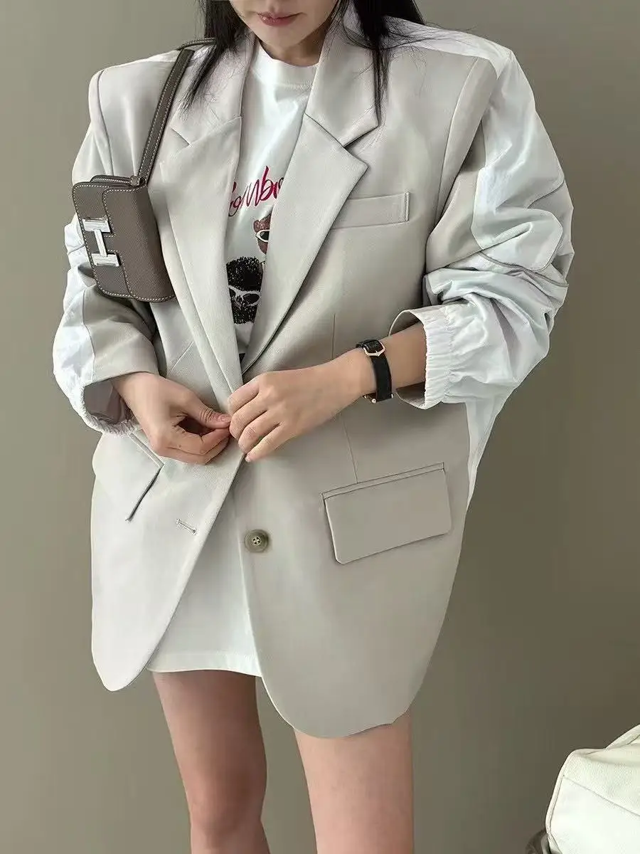 SuperAen – veste de costume à manches longues pour femmes, Style coréen, Patchwork, Design élégant, cranté, Simple, simple, manteaux décontractés