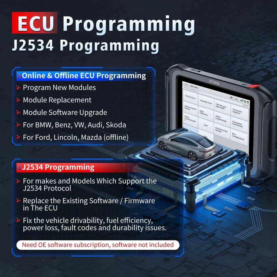 XTOOL D9 MAX J2534 أداة البرمجة جميع النظام Obd2 ماسح ضوئي تشخيصي ECU الترميز ثنائي الاتجاه FCA DOIP CAN FD طوبولوجيا