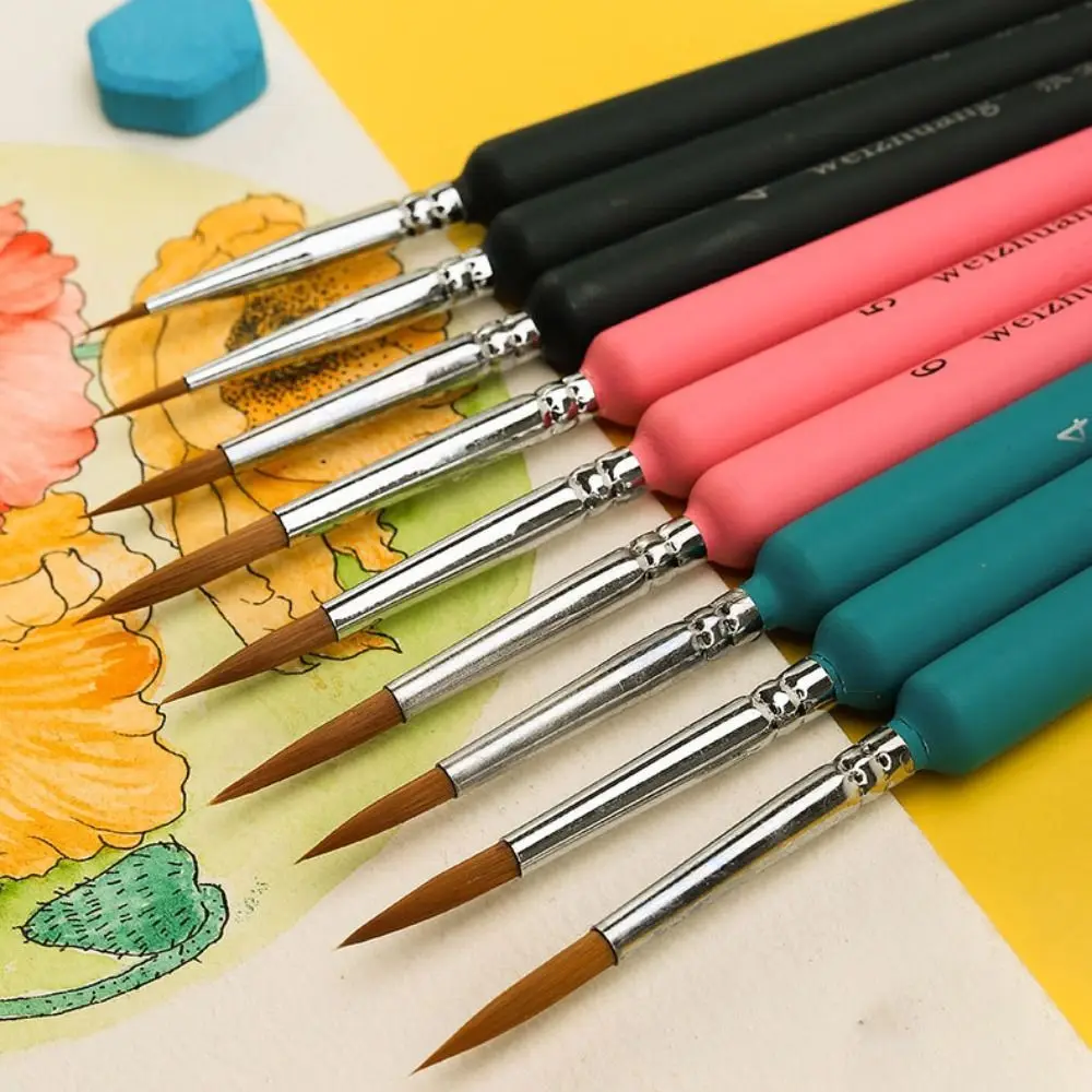 Set di pennelli a punta fine con manico ergonomico da 11 pezzi, modello completo, senza spargimento, pennelli in miniatura, legno multifunzionale