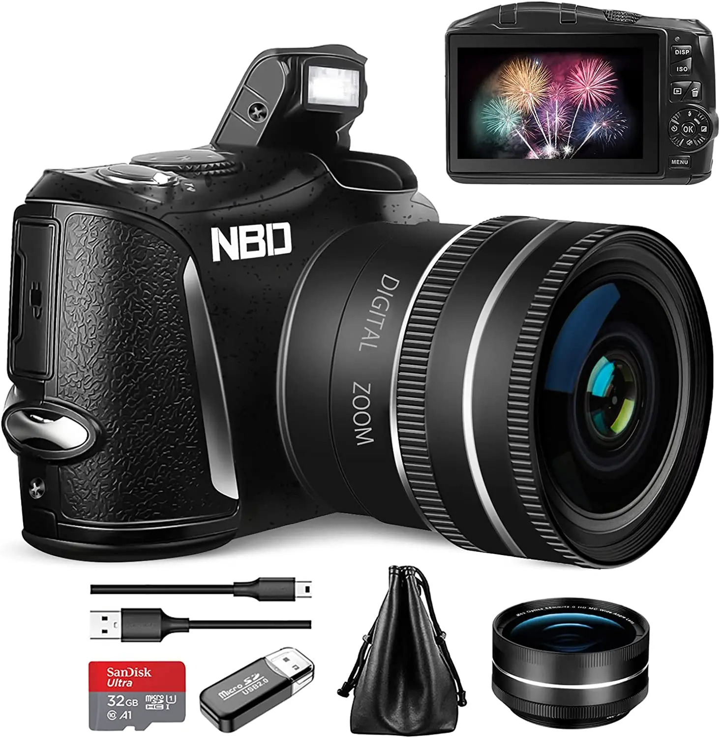 NBD 4K Digital Camera for Photography and Video 48MP Vlogging Camera 52mm Wide Angle 16X Digital Zoom 3.0 Inch Screen Camera