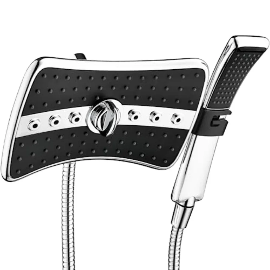 

High Pressure Dual Shower Head Combo, Handheld Showerhead Rainfall Shower Head Combo with Black Face, 60 Inch Long Stainless St