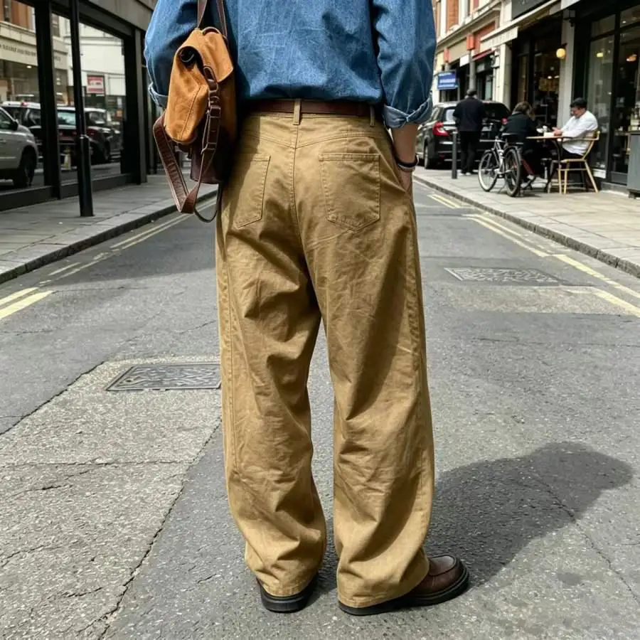Men's Wide Leg Pants Casual Loose Fit Chino Trousers Vintage Streetwear Baggy Trousers for Daily Wear