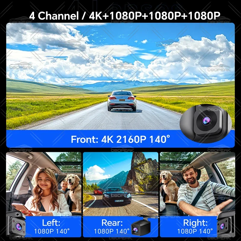 4 Channel Dash Cam 360° 11" 4K+1K+1K+1K WIFI Rear View Mirror  Video recorder Car DVR ADAS BSD Night Vision 24H Parking Monitor view 2