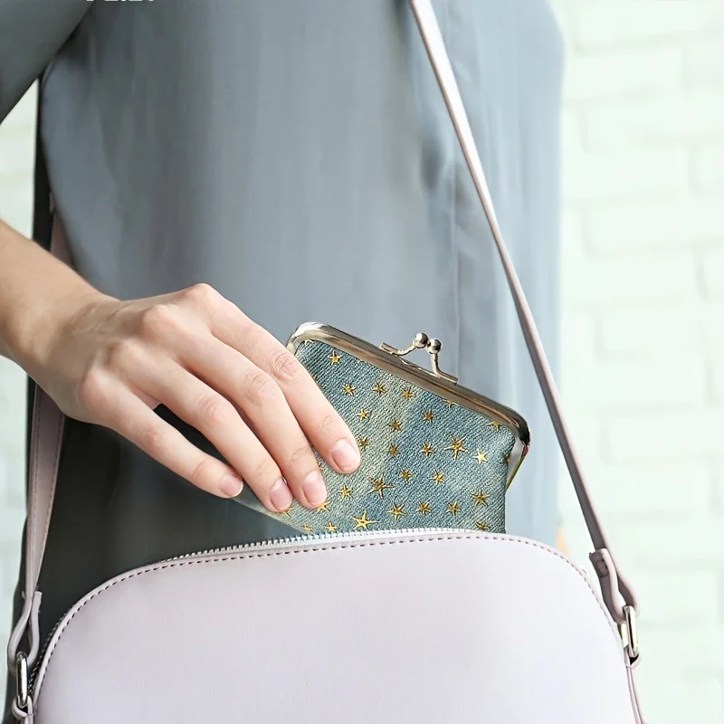 محافظ عملات كلاسيكية على شكل نجمة للنساء - محافظ محمولة بسحاب مع سلسلة مفاتيح، وحقائب عملات معدنية من القماش متعددة الألوان للتغيير والبطاقات