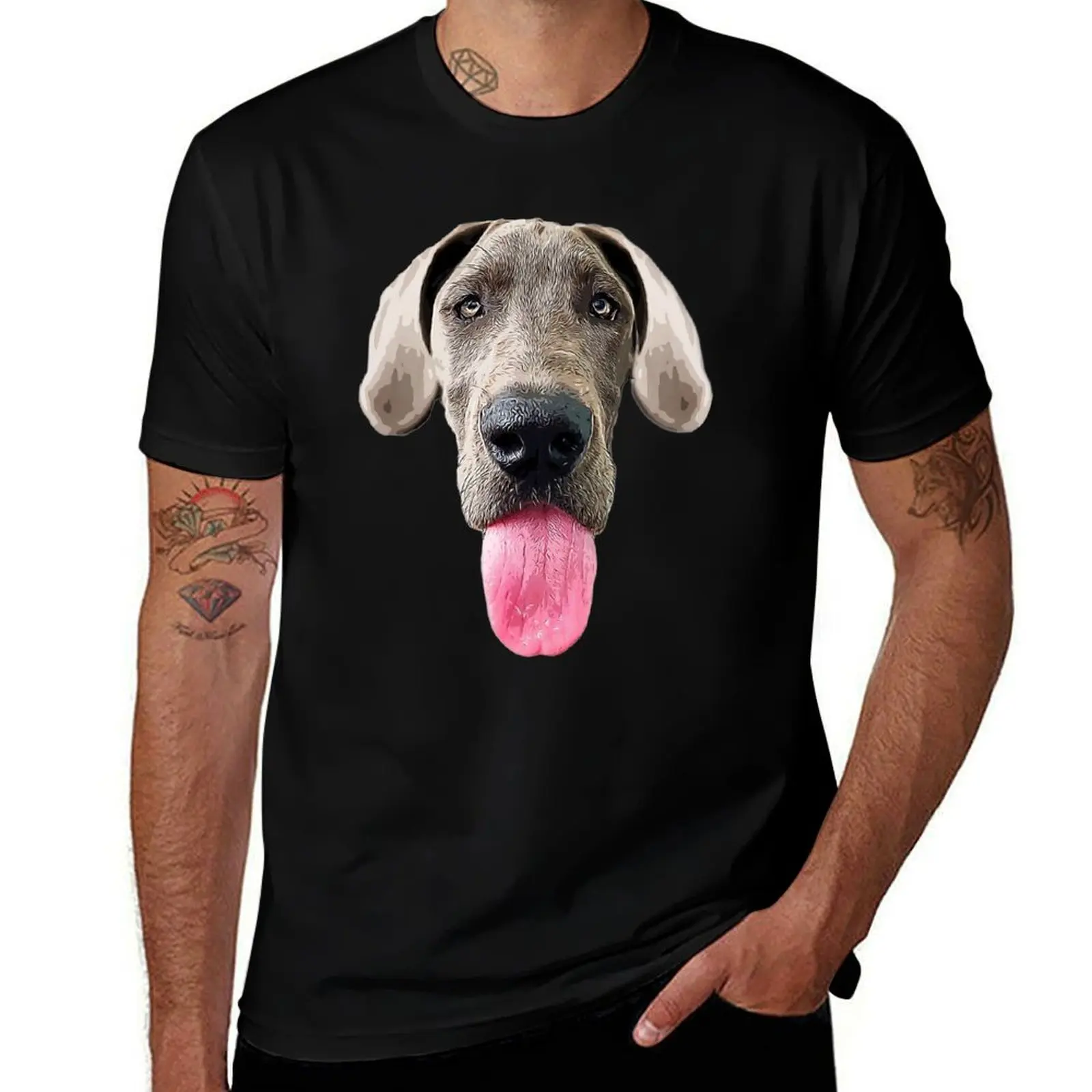 Great Dane Tongue Out Puppy Dog T-Shirt Plus Size Solid Color T-Shirt
