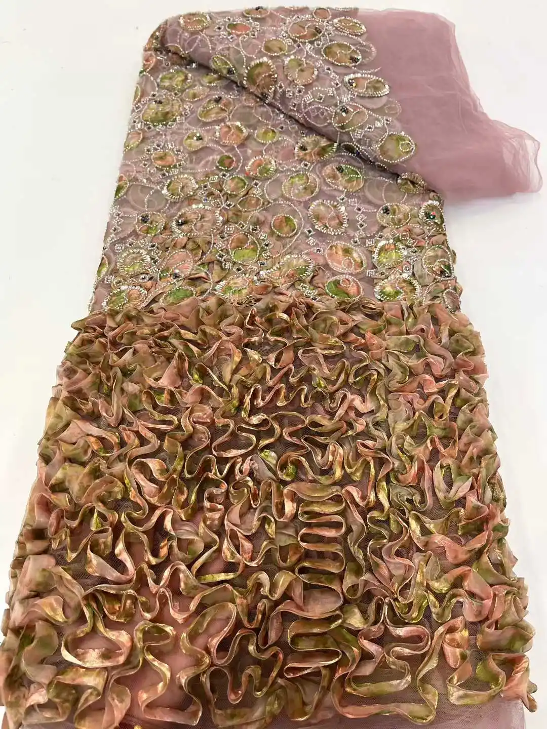 

Горячая 3D цветочная африканская кружевная ткань с бисером, 5 ярдов, французская сетка с блестками, тюль, кружевная ткань для свадебных вечерних платьев