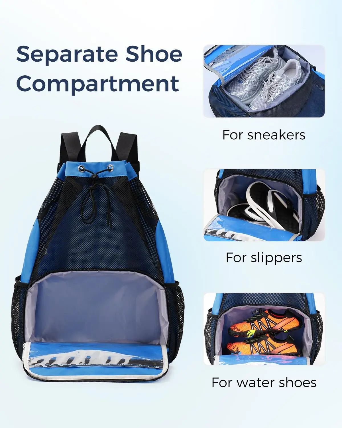 Drawstring Backpack Sports Gym Bag with Wet Pocket Swim Bag Mesh Drawstring Backpack with Shoe Compartment Beach Sackpack for Sw
