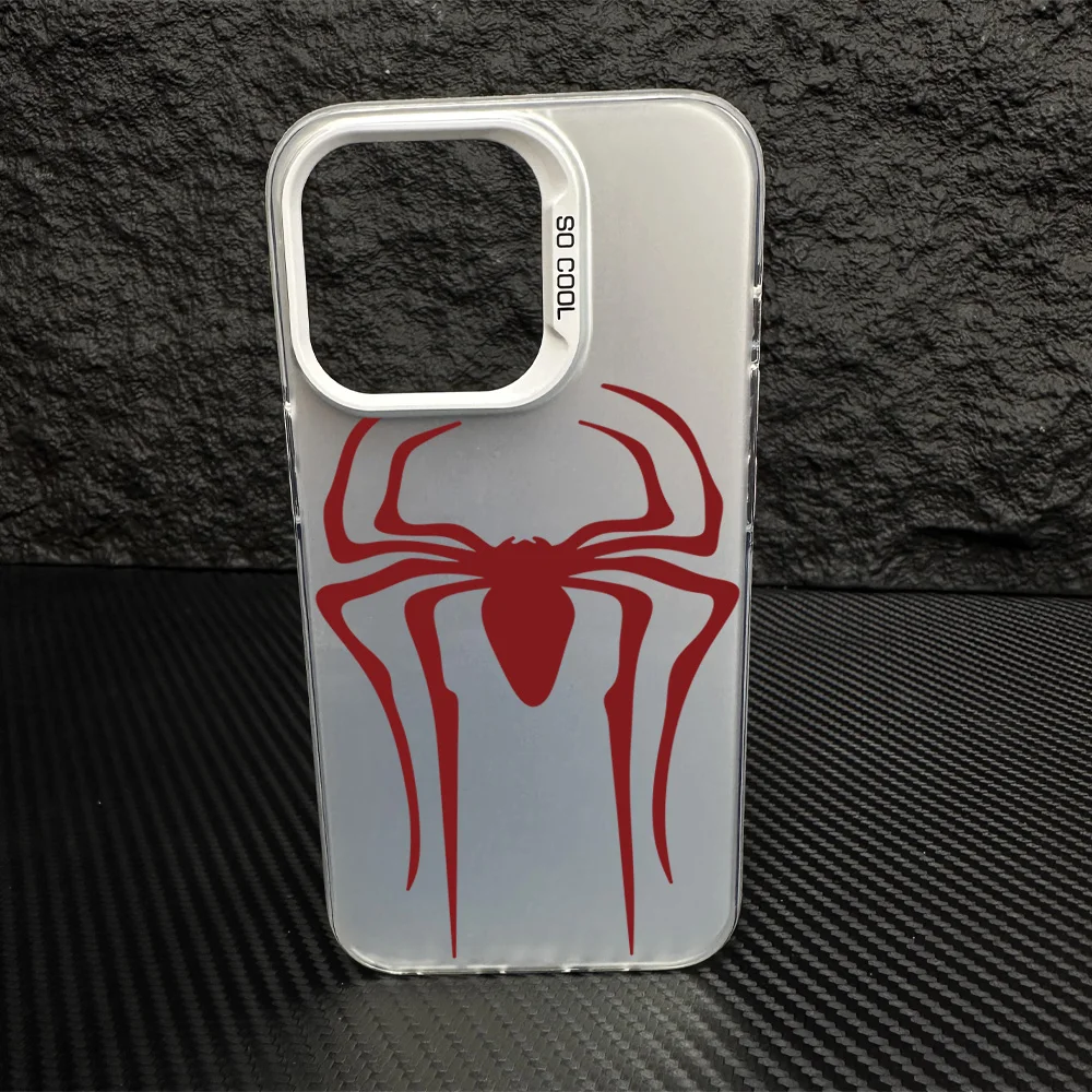 S-Spider M-Man Logo IMD Colorful Phone Case Silver Cover Suitable for iPhone 12 11 13 14 15 16 Max Pro Plus