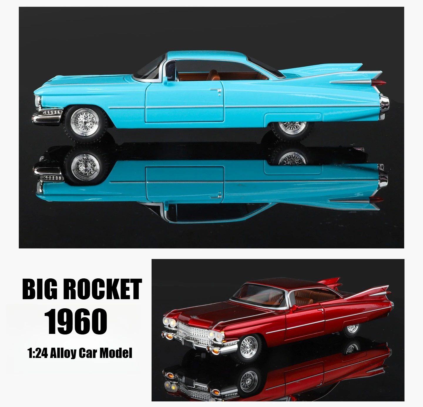1:24 BIG ROCKET 1960 Simulation Alloy Car Model Sound and Light Sound Effect Pullback Desktop Ornament Toy Gift