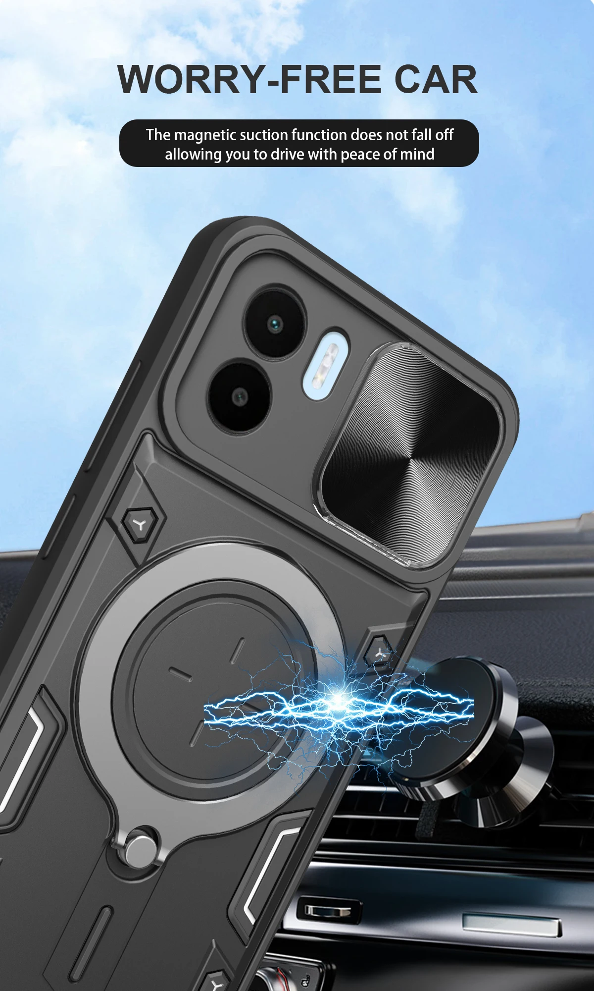 Armor Slide Camera Protect Cover For Redmi 12 12C 13 13C 4G 5G Magnetic Ring Stand Phone Case bag For Redmi 11 Prime Back Cover