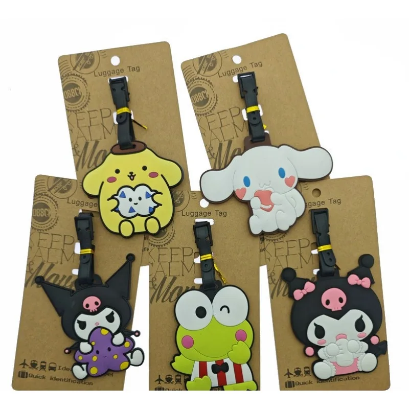 

Funny Sanrio Pochacco Keroppi PVC Luggage Tag Cartoon Kuromi Melody Travel Accessories Suitcase Baggage Portable Label