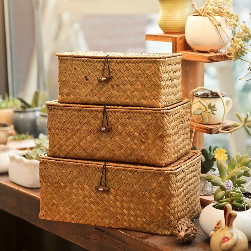 

Handmade Seagrass Storage Baskets Seaweed Woven Basket Home Display Decoration Woven Basket Gift Baskets Storage Box Organizer