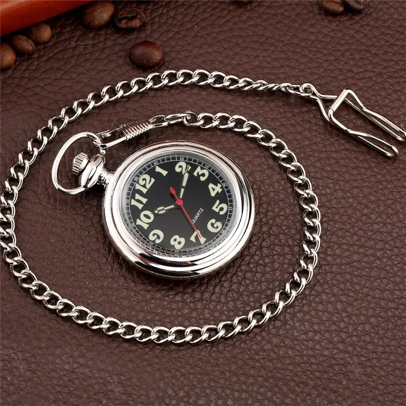 

Antique Style Pocket Watch Luminous Arabic Numeral Dial Black/silver/gold Open Face Cover Quartz Movement Clock Pendant Chain