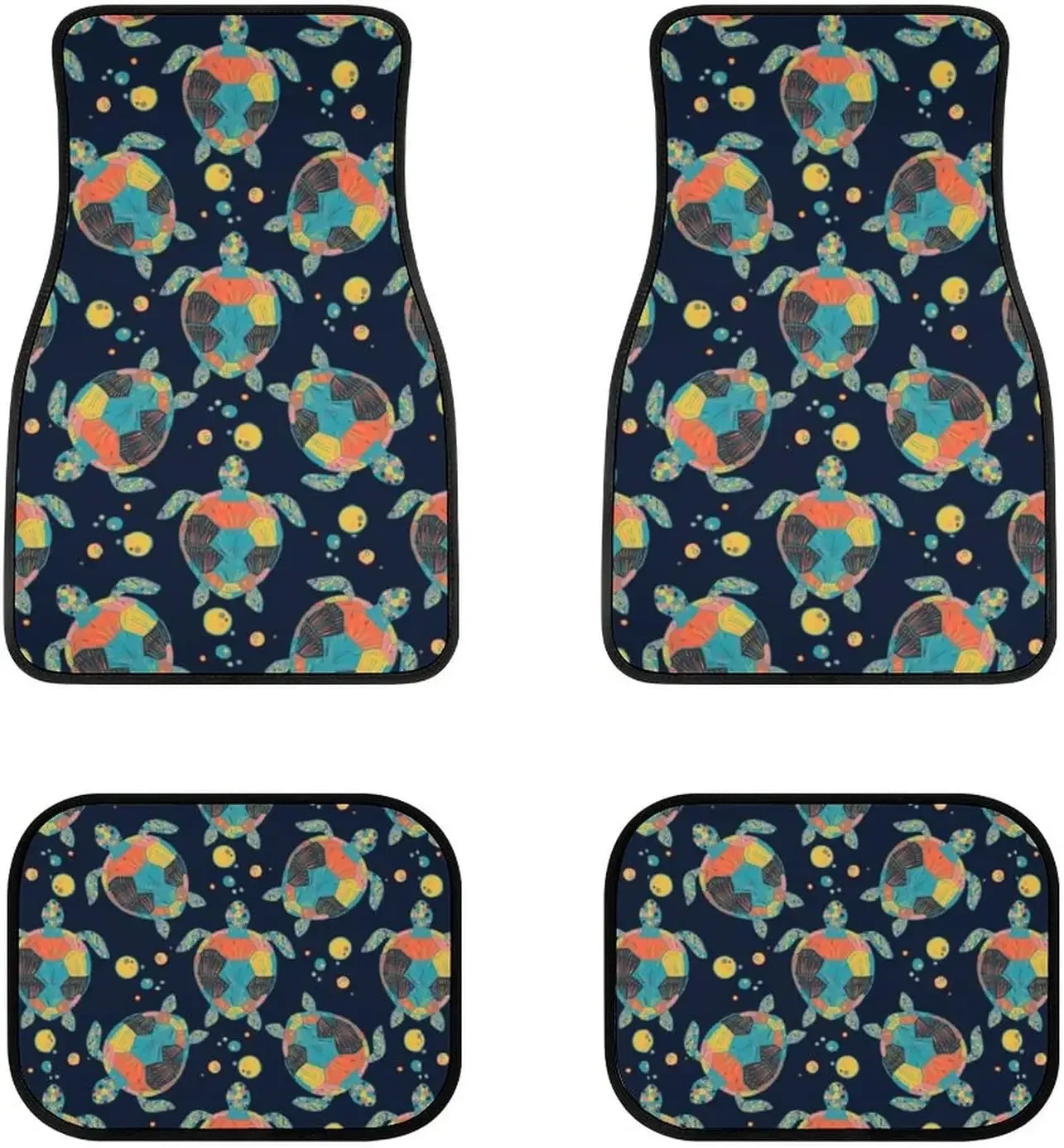 Sea Turtles and Tropical Fish Car Floor Mats Front & Rear Liners Set, Universal Fit Auto Carpet Floor Mats Set of 4