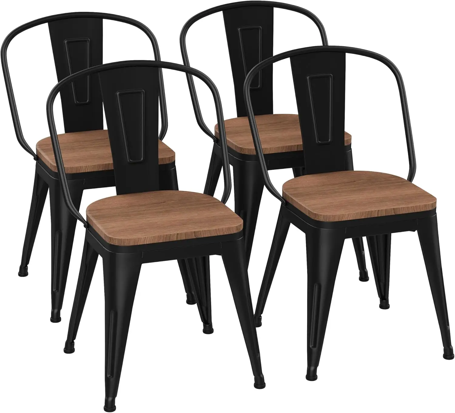 Set of 4,Arlunar Farmhouse Chairs Black Dining Room Chairs Stackable with Back and Wooden Seat bar stools