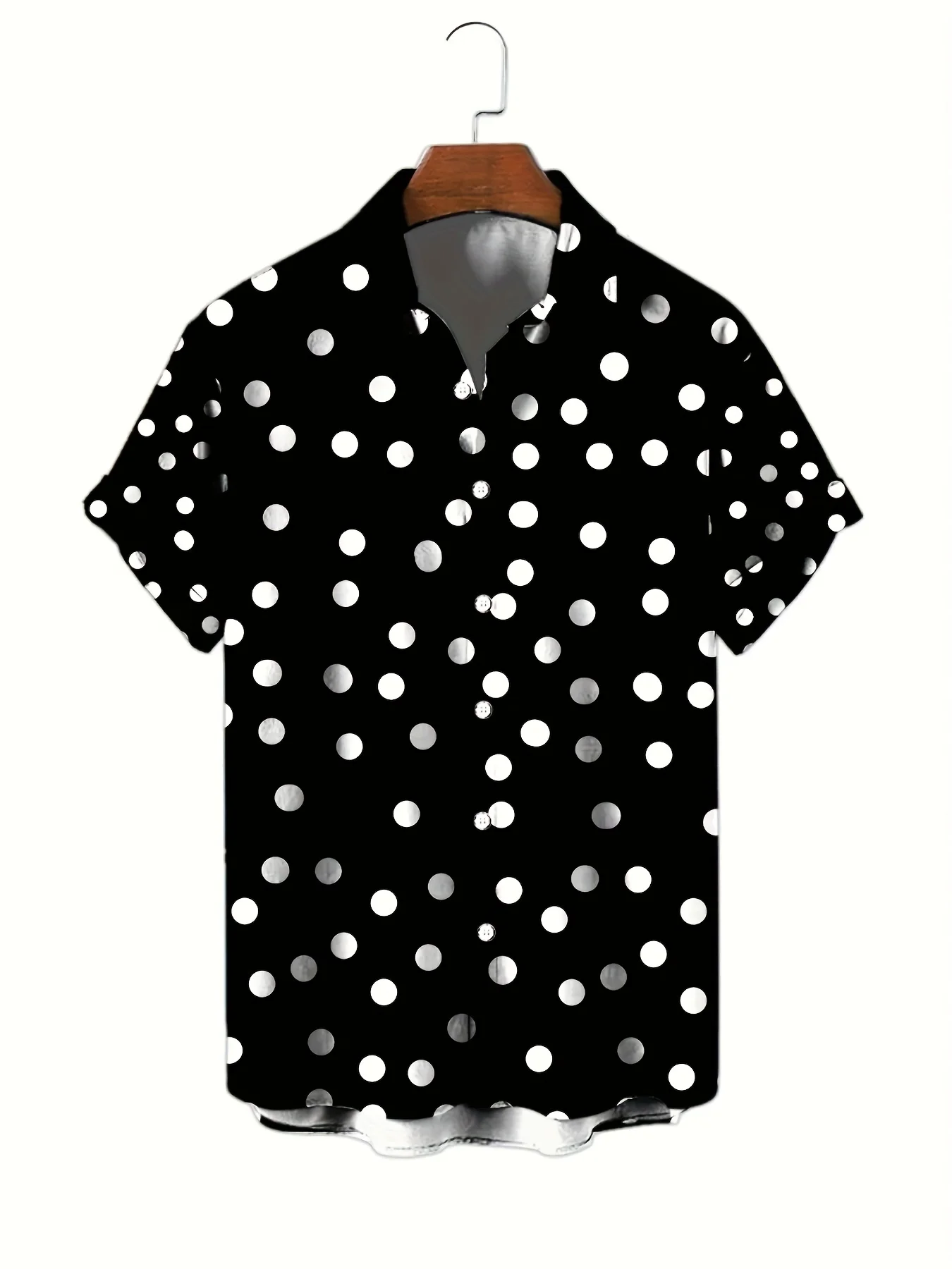 Camisa masculina 3D com bolinhas estampada de botões de manga curta, tops casuais, pijama novidade, roupas de verão, lapela moda