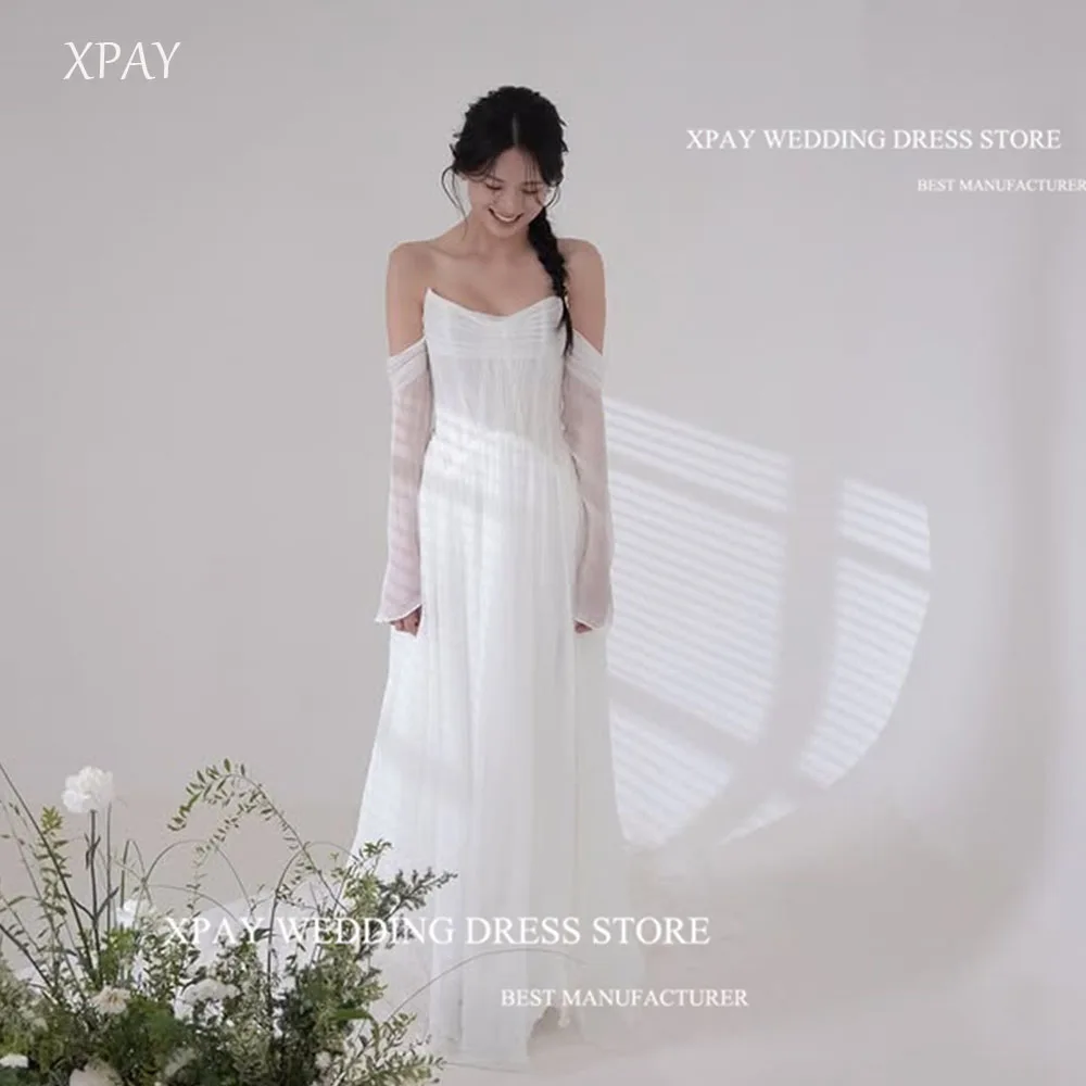 

XPAY Elegant Jewel Off the Shoulder Wedding Dresses Korea Photo shoot Chiffon Floor Bridal Gowns Corset Back Simple Customized