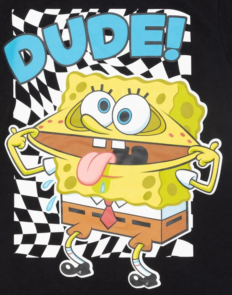 Summer Hot Selling SpongeBob SquarePants Cotton Cute Black Short Sleeved T-shirt, Adult and Children's Fashionable Sportswear
