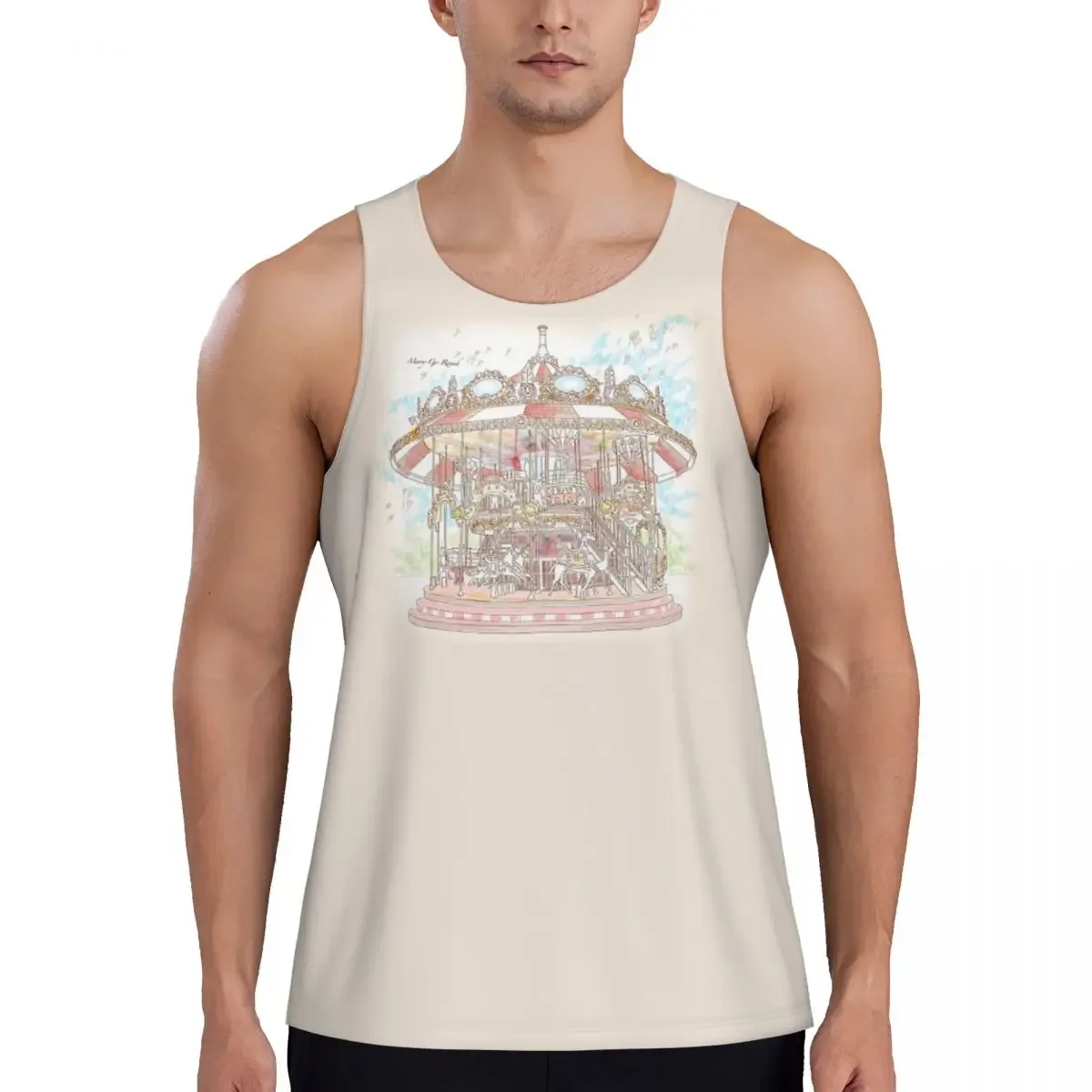 Quick Dry Pastel Circus Carousel Gym Tank Muscle Sleeveless Shirt Bodybuilding Breathable Vest