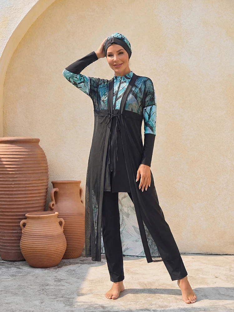 

4PCS/set Muslim dignified burkini waterproof quick drying material long sleeved swimsuit with shawl beach wear