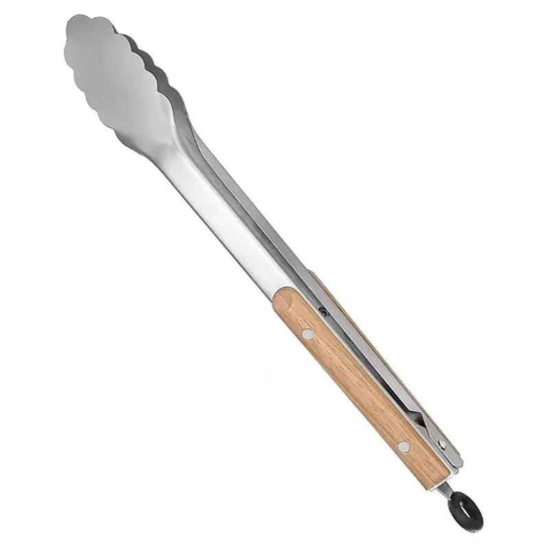 ABFU-Leeseph Stainless Steel Food Tongs Heavy Duty Kitchen Tongs With Wooden Handle For Cooking, Grilling And BBQ
