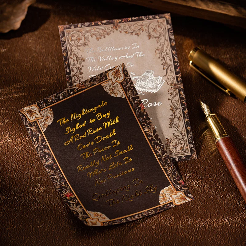 10pcs/pack Great Writer Theme Gold Foil Craft Paper, Retro Literary Pattern & Gilded Accent, for Journal Scrapbook Deco