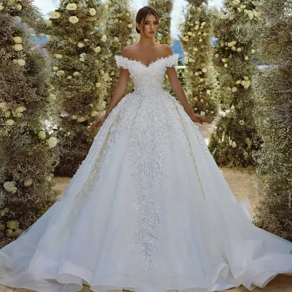 

Luxury Ball Gown Princess Wedding Dresses Sweetheart Off Shoulder Bridal Gowns Tailor Made Lace Appliques Women Clothing